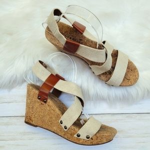 Lucky Brand Marla Cork Wedge Heel Open Toe Strappy Platform Sandals Women's 10
